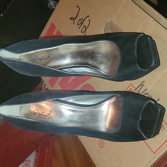 Peep toe black teal heels - Picture 2 of 6